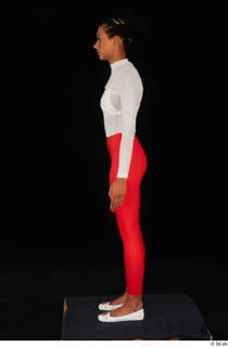 Adelle Sabelle casual dressed red leggings standing white flat ballerinas…